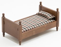 CLA10070 - Single Bed, Walnut with Plaid Fabric
