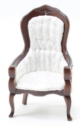 CLA10971 - Victorian Gent's Chair, Walnut, White Brocade Fabric
