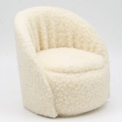 CLA12045 - Round Chair, White Faux Sherpa Fabric