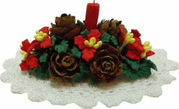 Holiday center piece on a white doily