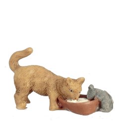 Cat with mouse and milk