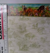 Wallpaper: Horses & Daisies Green Toile