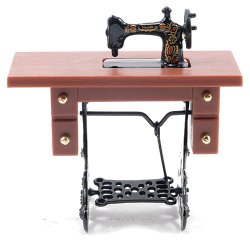 CLA07783 - Sewing Machine on Medium Brown Stand, Resin/Metal
