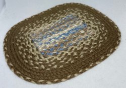 Brown, Tan and Blue Braided Oval Rug