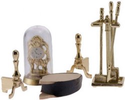 Brass Fireplace Accessories with Clock, 8pc