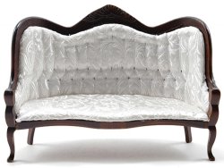 CLA10970 - Victorian Sofa, Walnut, White Brocade Fabric