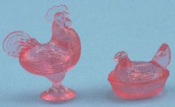 Rooster/Hen Candy Dishes, Pink Plastic