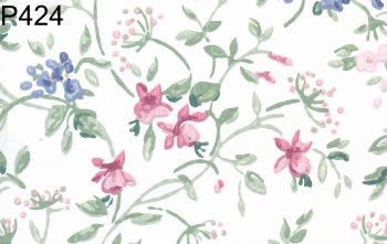 Wallpaper - White floral vine pink flowers - Vinyl