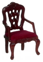 AZT3602 - Carved Back Armchair, Red/Mahogany