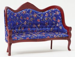 CLA10092 - Victorian Sofa, Mahogany with Blue Floral Fabric