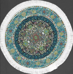 Fringed Round Woven Turkish Rug - Teal Floral SK124-04