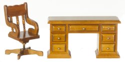 2 Pc Desk & Chair, Walnut AZ04683