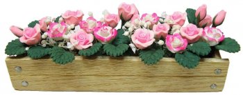 Pink & White Roses with Baby's Breath in Window Box