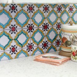 Wallpaper Dollhouse Miniature Embossed Antique Azure Mediterranean   Tiles 