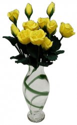 Yellow Roses in a Glass green swirl vase