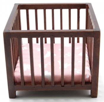 CLA10611 - Slatted Play Pen, Walnut with Pink Fabric