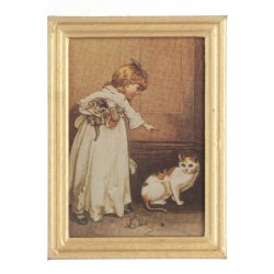 AZB3328 - Painting Girl Cat Wood Frame
