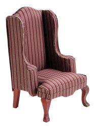 CLA12023 - Wing Chair, Mahogany with Stripe Fabric