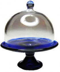 Blue Glass Cake Plate with Round Top