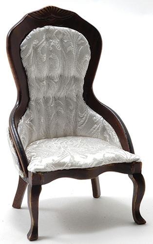 CLA10972 - Victorian Lady's Chair, Walnut, White Brocade Fabric - Click Image to Close